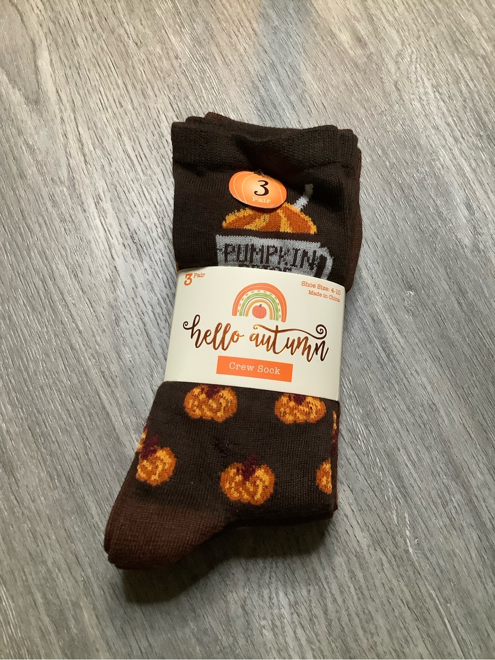 Crew Socks for Women - Brown with Pumpkin Motif (3 Pack)